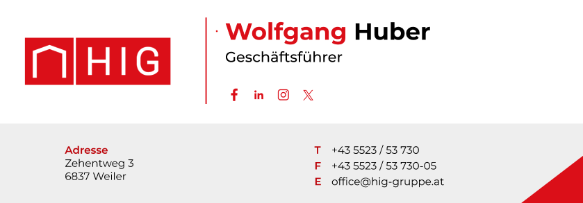 Konzeptstudie: E-Mail-Signatur der HIG-Gruppe mit Lockup, Name und Kontaktblock